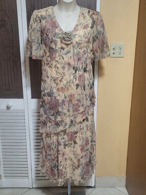 Cattiva Tiered Floral Lined Midi Chiffon Dress